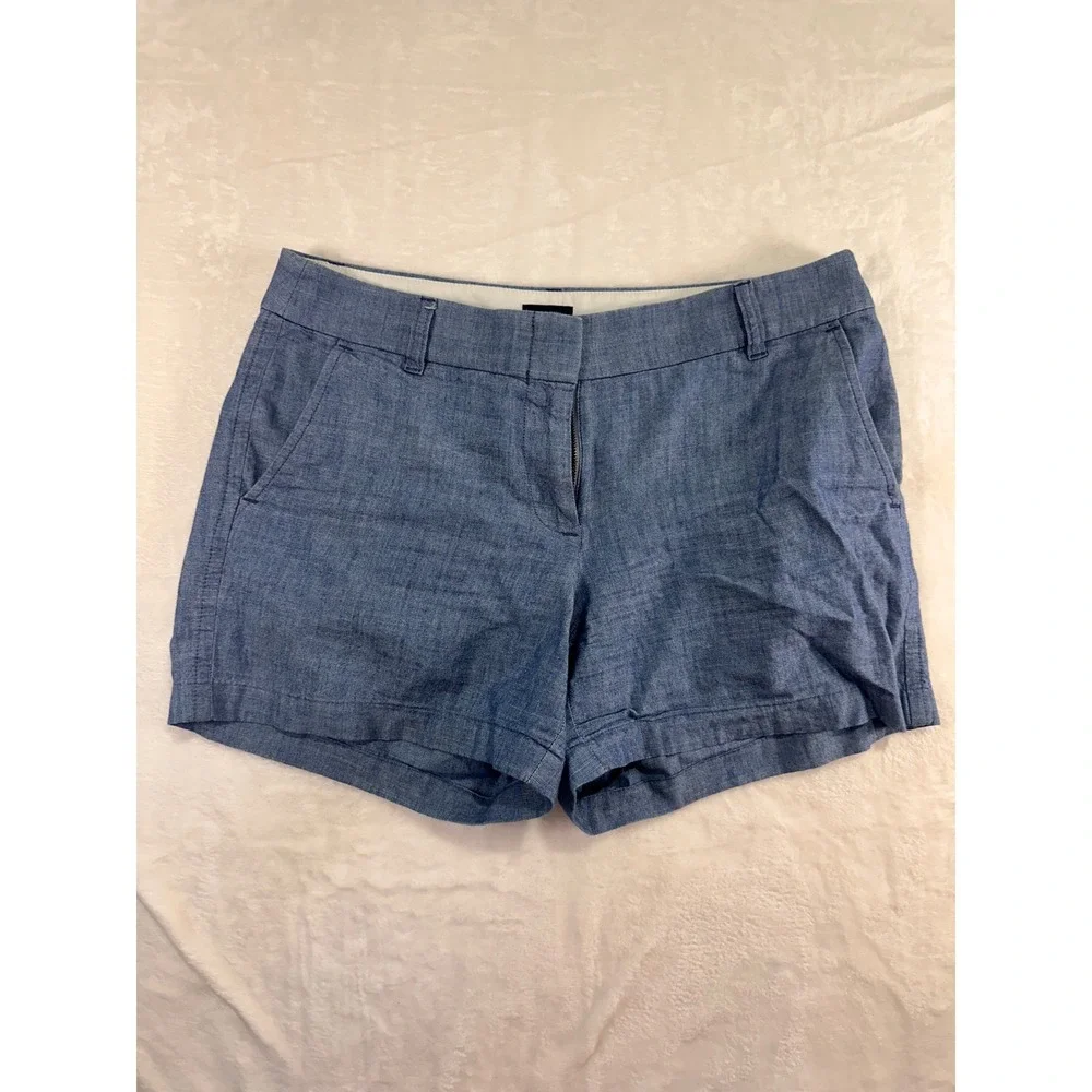 J.Crew Chino Shorts 8 Blue Chambray Linen Blend Mid Rise Womens